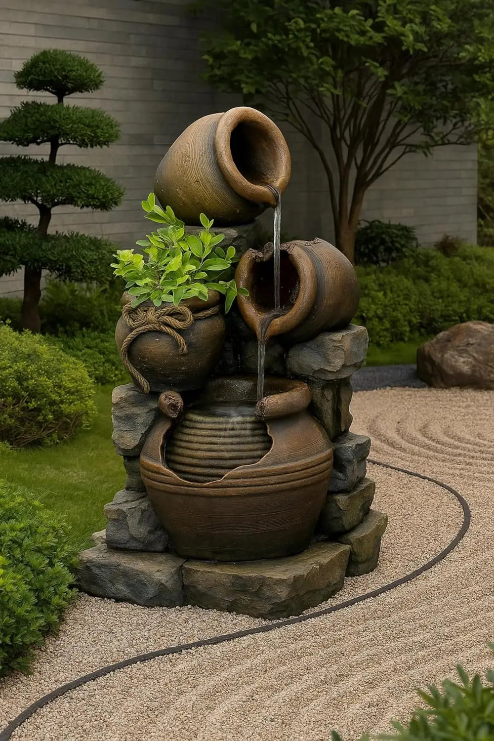 Outdoor Water Fountain With Flower Pots Multi Pots Design