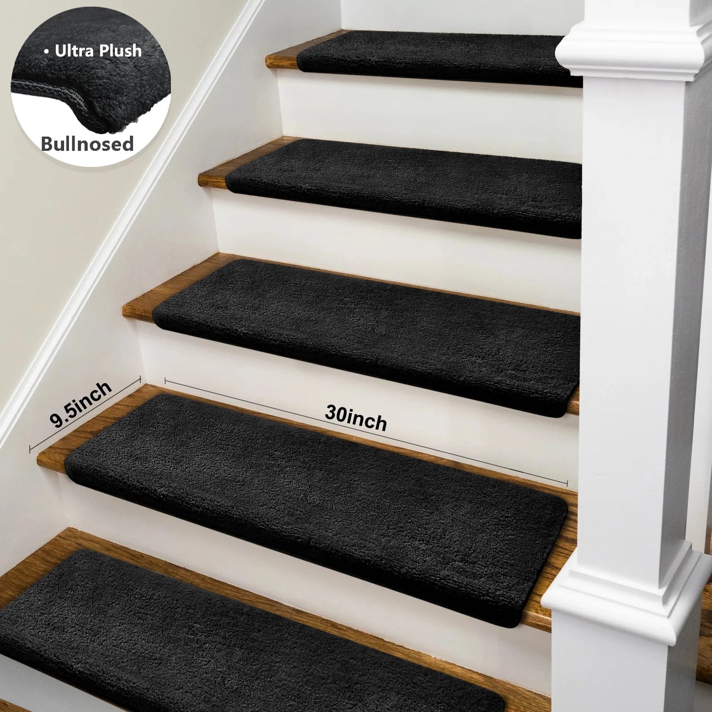 NONECN Bullnose Non Slip Stair Treads Plush Peel Stick Mats