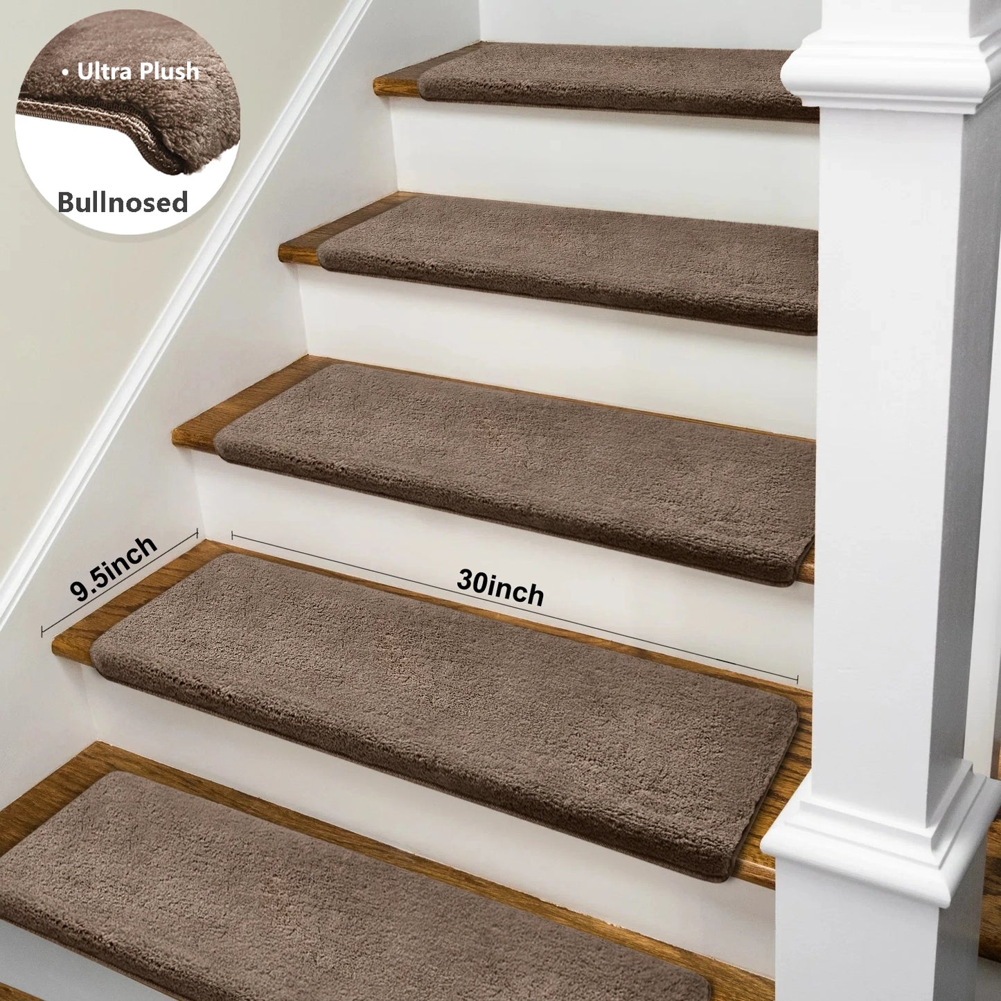 NONECN Bullnose Non Slip Stair Treads Plush Peel Stick Mats