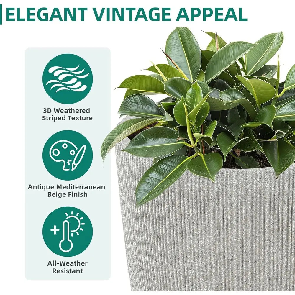 Round Outdoor Planter Set Of 2 Weatherproof With Drainage Hole