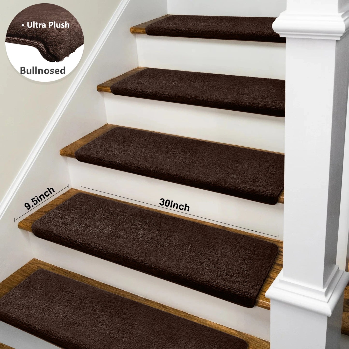 NONECN Bullnose Non Slip Stair Treads Plush Peel Stick Mats