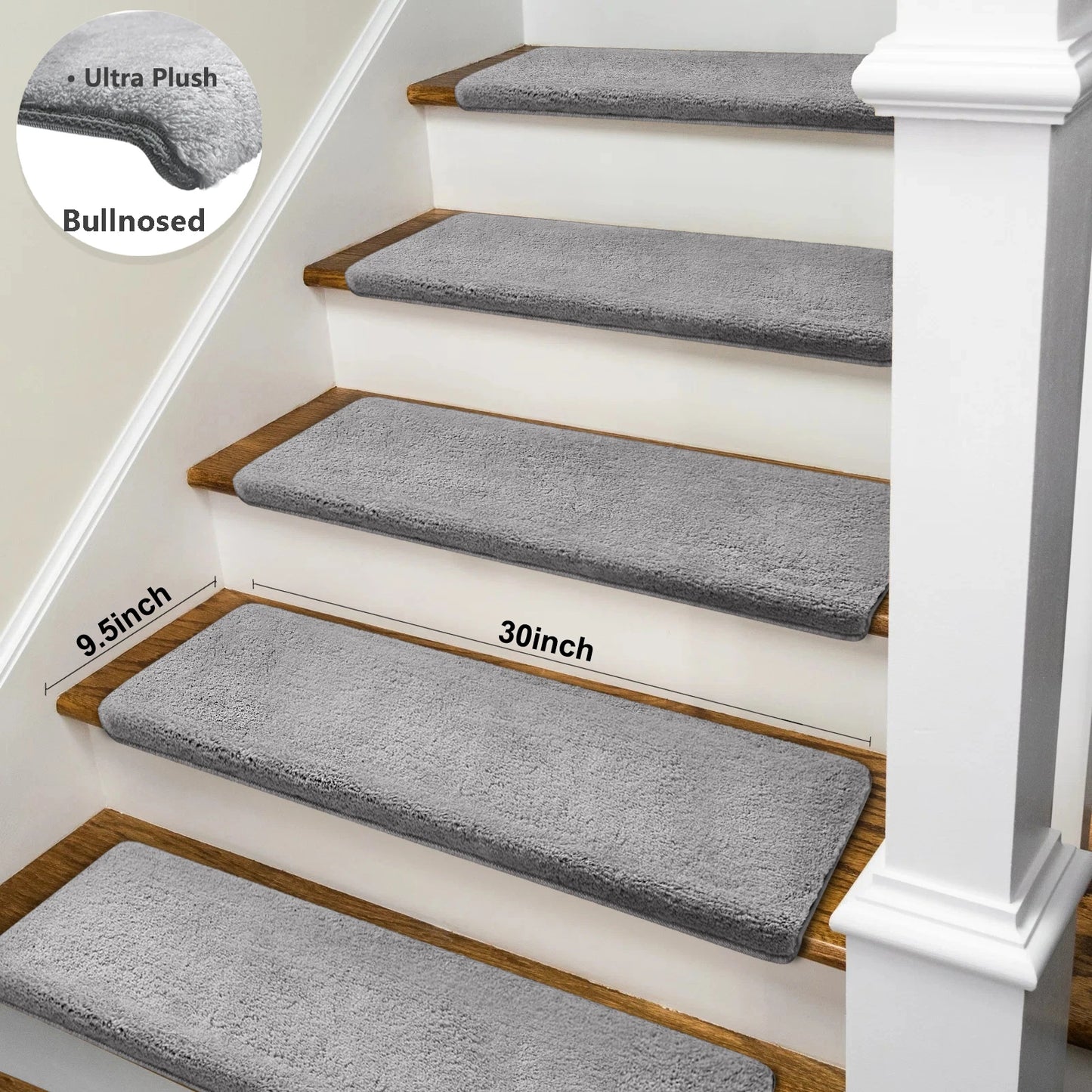 NONECN Bullnose Non Slip Stair Treads Plush Peel Stick Mats