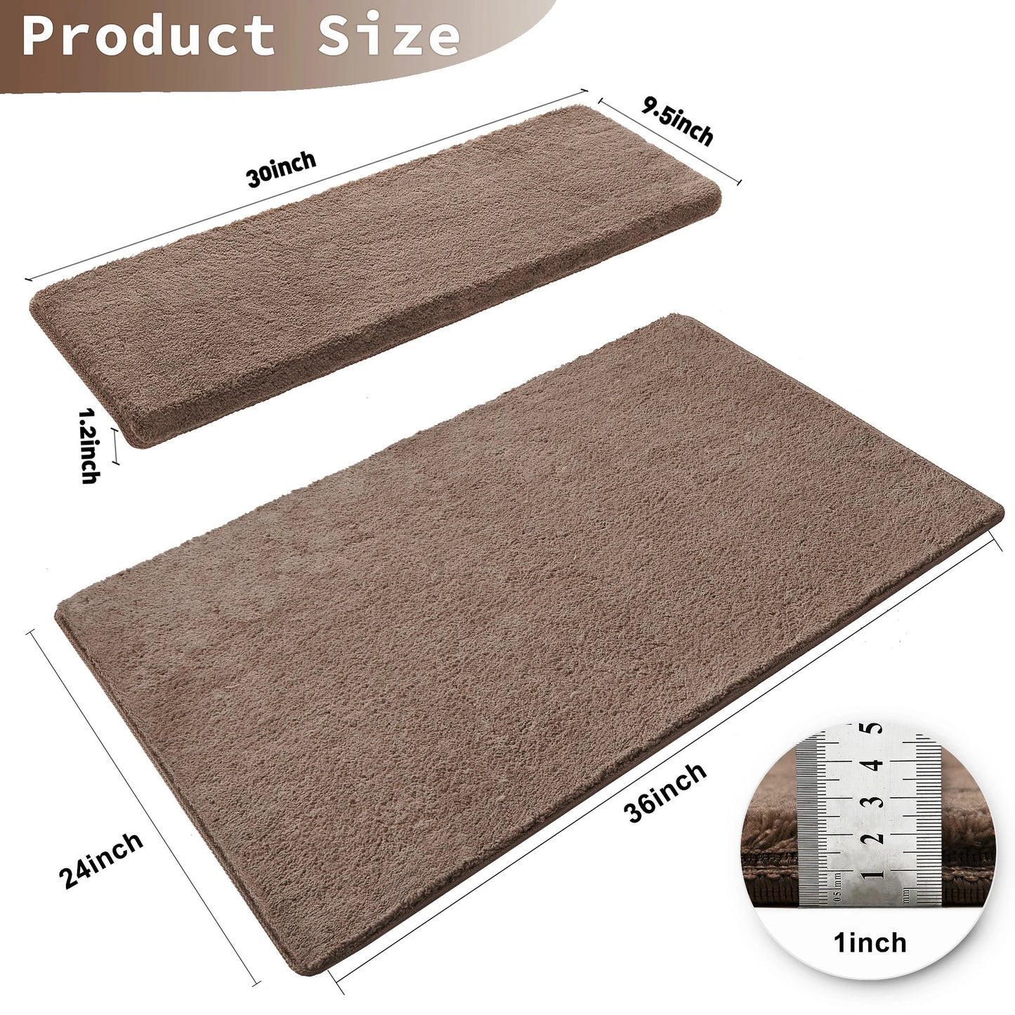 NONECN Bullnose Non Slip Stair Treads Plush Peel Stick Mats