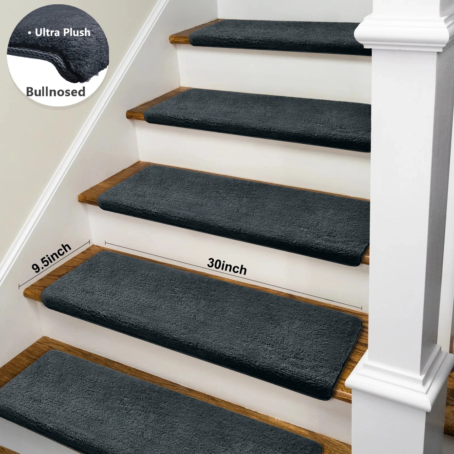 NONECN Bullnose Non Slip Stair Treads Plush Peel Stick Mats