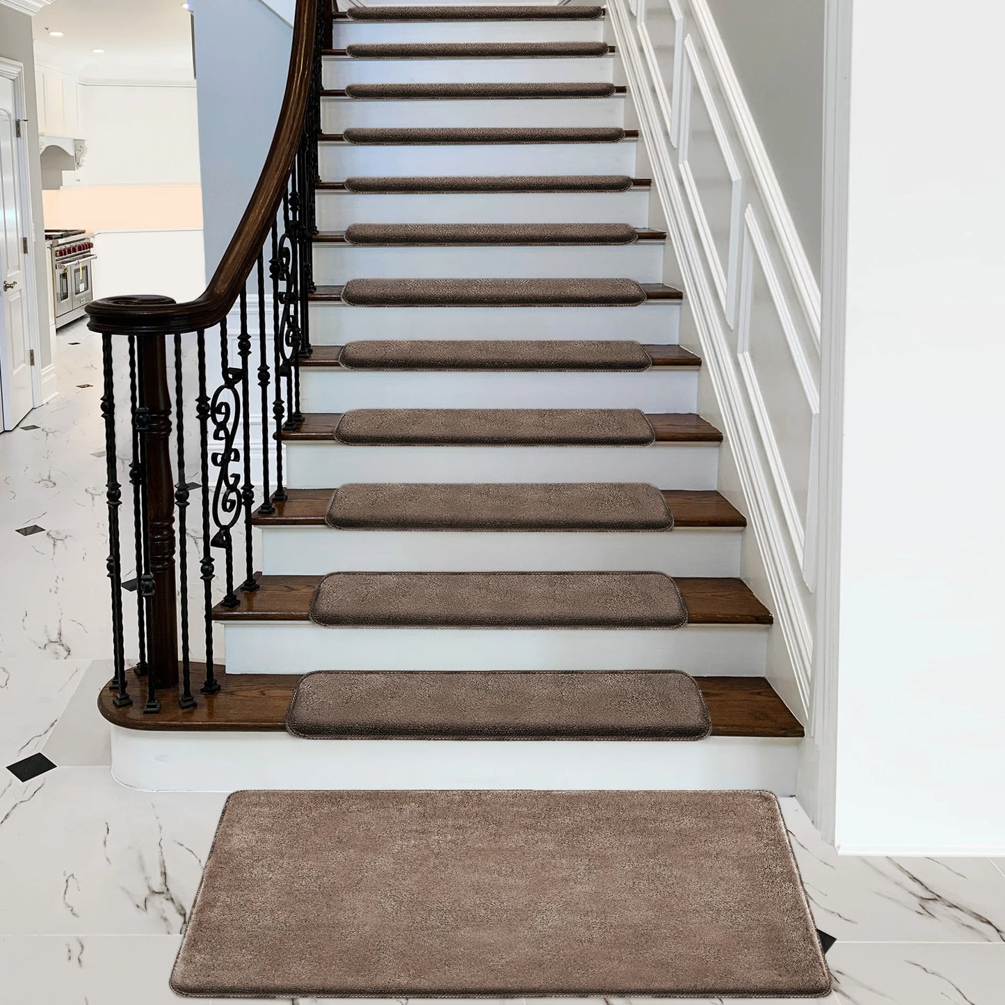 NONECN Bullnose Non Slip Stair Treads Plush Peel Stick Mats