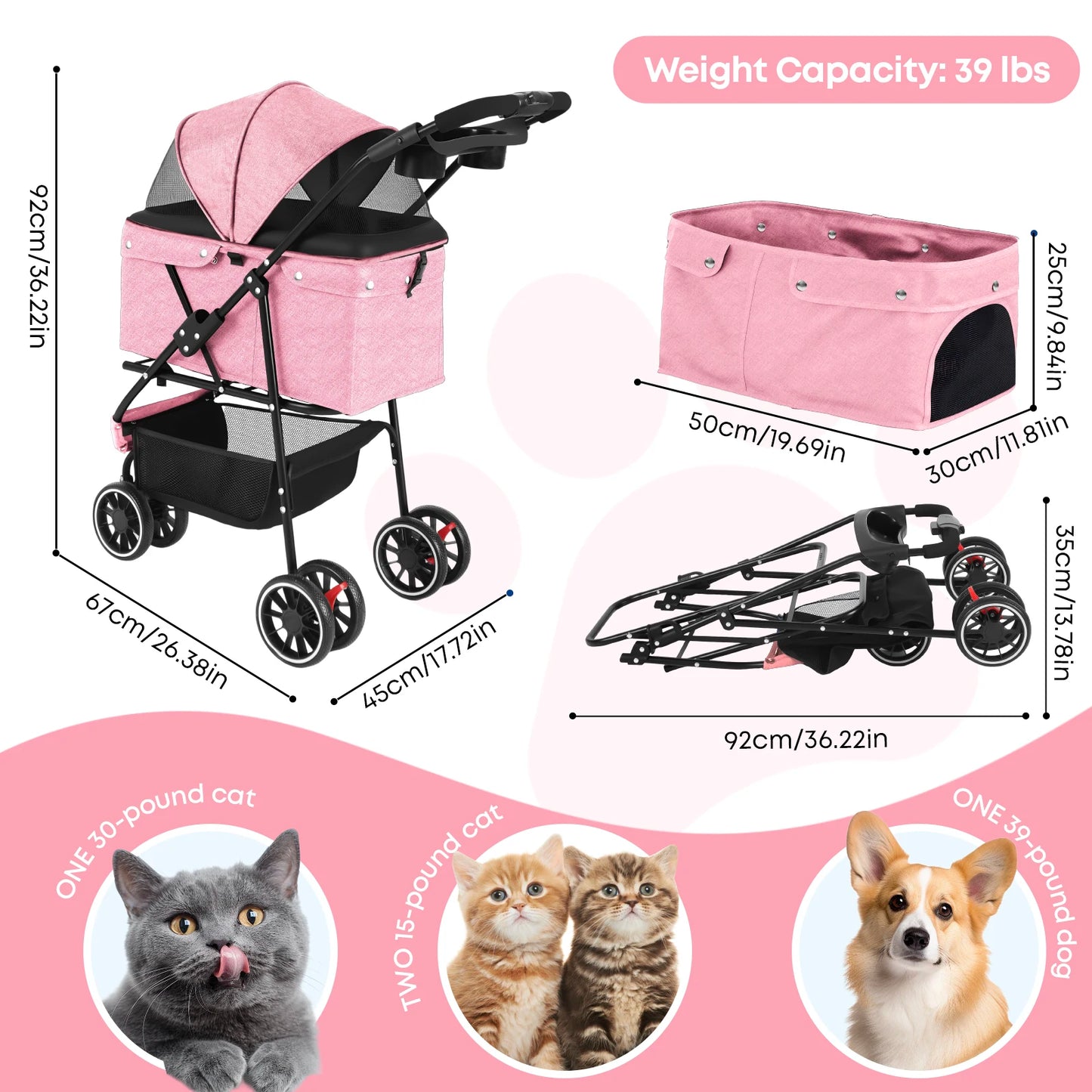 CHIHUAHUA Pet Stroller For Small Dogs And Cats Foldable Travel Carrier