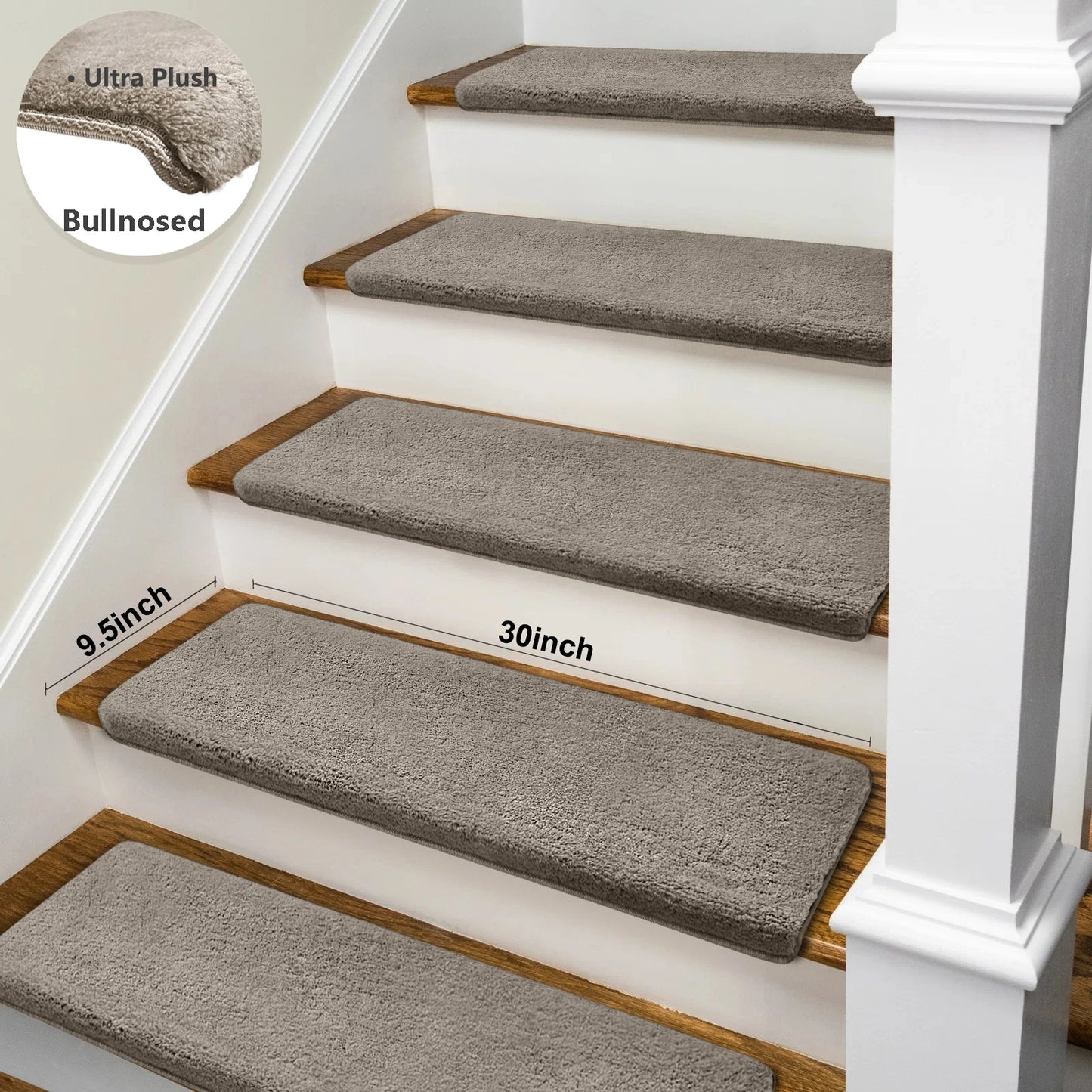 NONECN Bullnose Non Slip Stair Treads Plush Peel Stick Mats