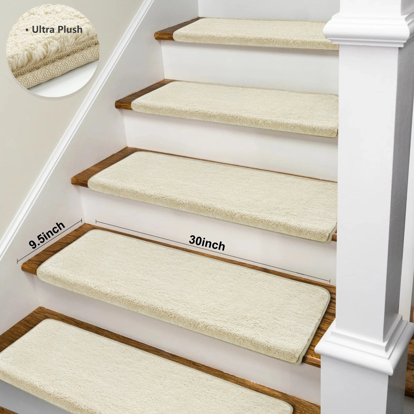 NONECN Bullnose Non Slip Stair Treads Plush Peel Stick Mats